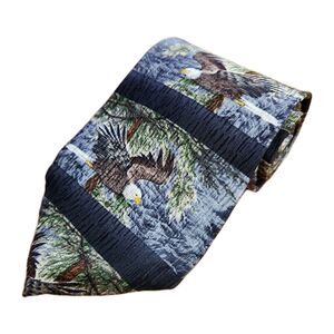 Vtg Endangered Species‎ Tie Eagles Silk Nature Outdoors Career Business Casual